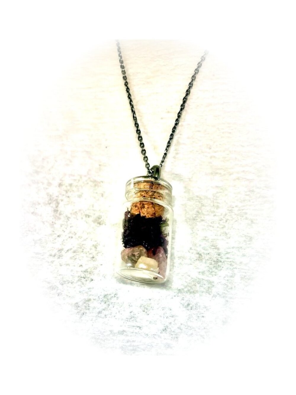 Tiny Stones in a Glass Bottle Necklace - Handmade Boho